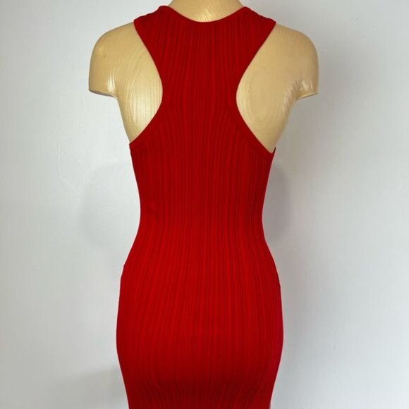 Dynamite Women’s Small Red Rib Knit Bodycon Sleeveless Slit Midi Dress - Picture 5 of 8